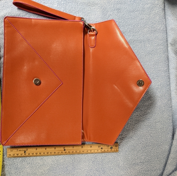 SHIRALEAH Flaws Large Envelope Clutch Tangerine Vegan Leather with 9" wristlet… - Picture 6 of 8